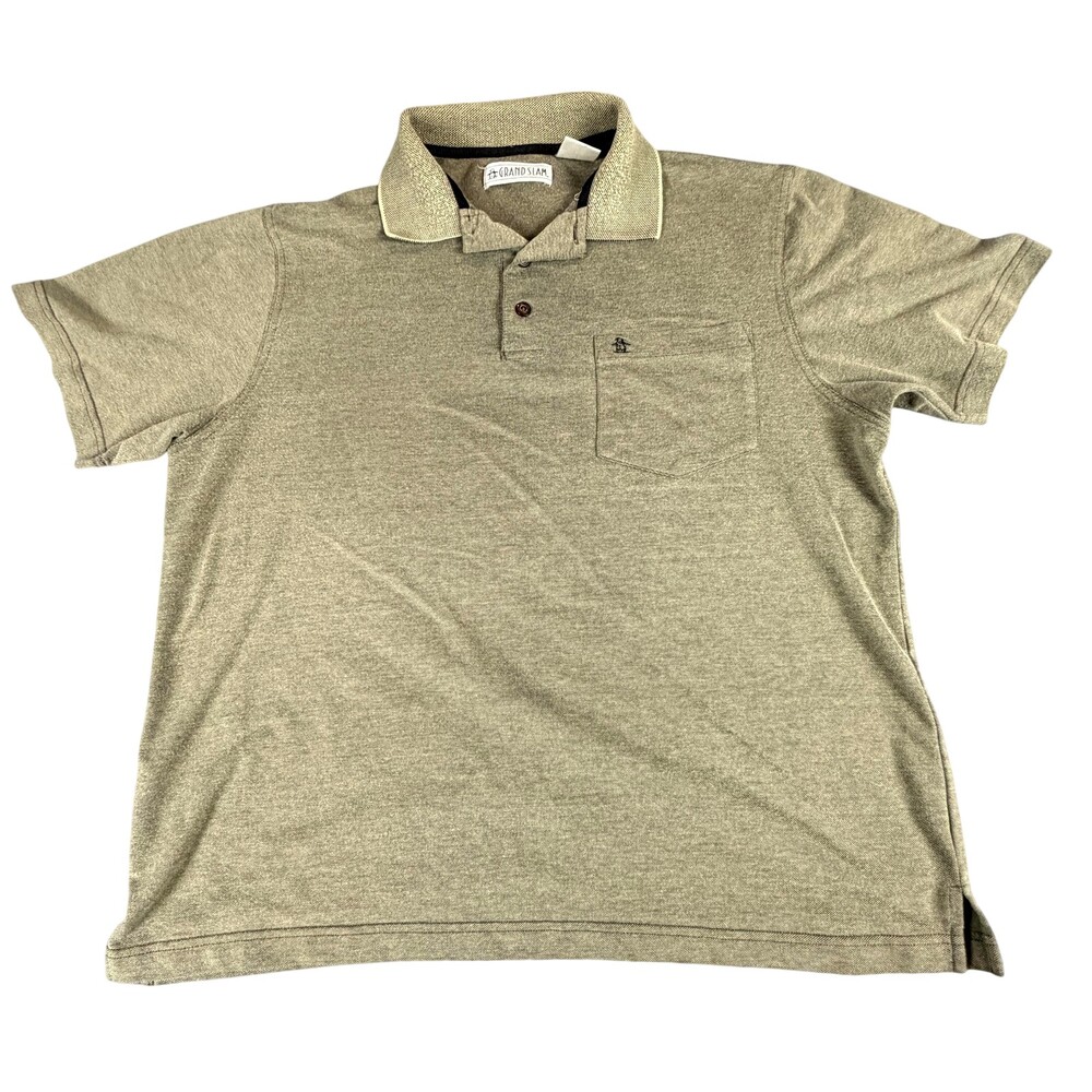 Grand Slam Polo Shirt Mens Large Green Pocket Penguin Logo Cotton Blend Knit